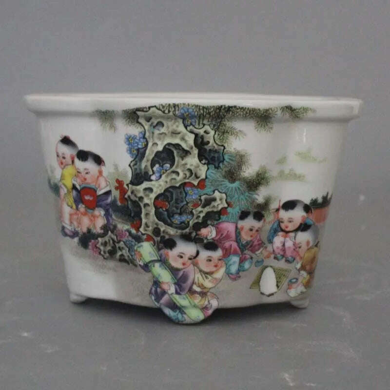 KIMLUD, Chinese Jingdezhen Famille Rose Porcelain Figure Story Design Flowerpot 7.8 inch Pattern Sent Randomly, KIMLUD Womens Clothes
