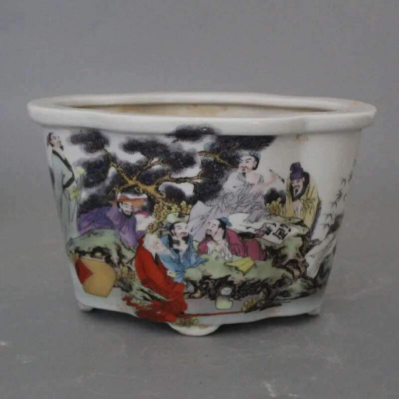 KIMLUD, Chinese Jingdezhen Famille Rose Porcelain Figure Story Design Flowerpot 7.8 inch Pattern Sent Randomly, KIMLUD Womens Clothes
