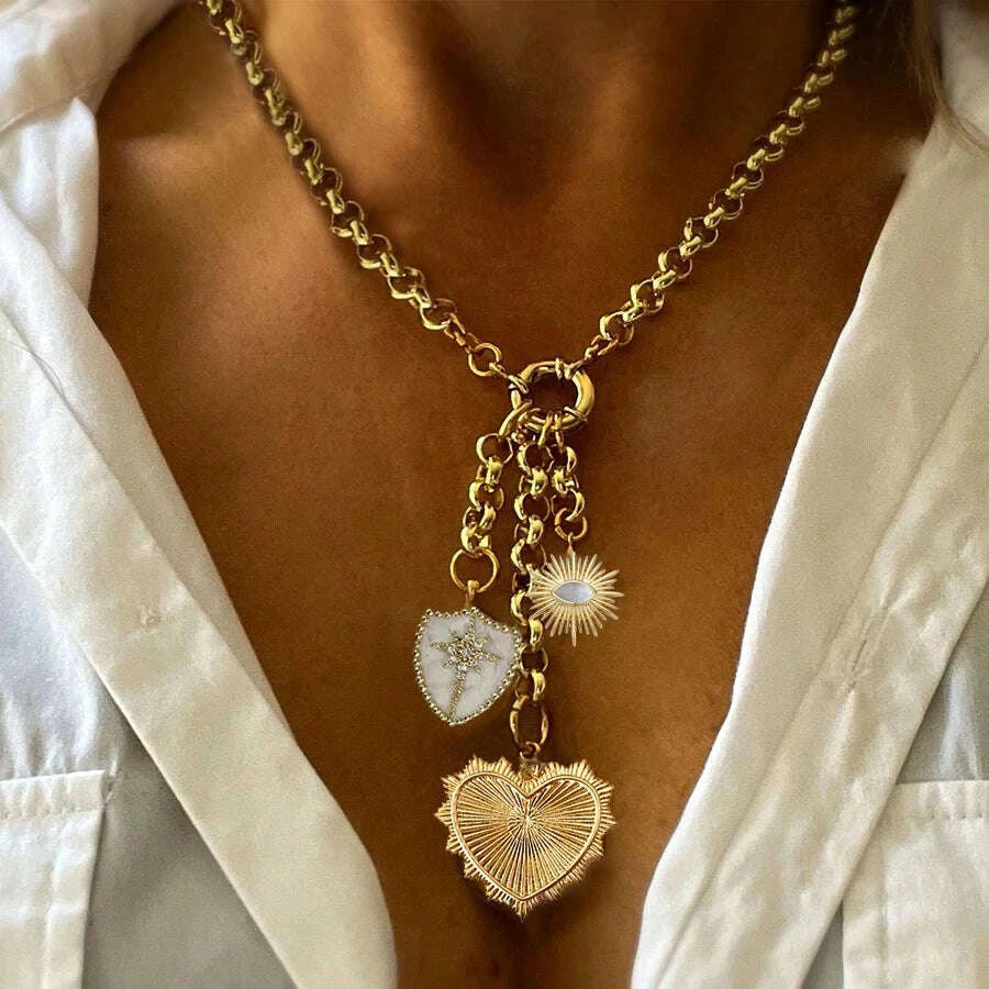 Choker Necklace - Coin Charm Pendant - Cubic Zirconia - Grey | KIMLUD