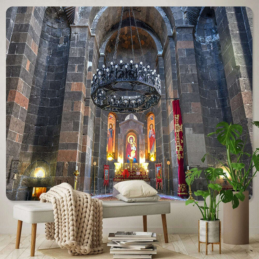 KIMLUD, Christian Church mural tapestry home decoration Bohemian decorative background wall cloth Angel tapestry bed sheet sofa blanket, A21-1046 / 150x130cm / China, KIMLUD Women's Clothes