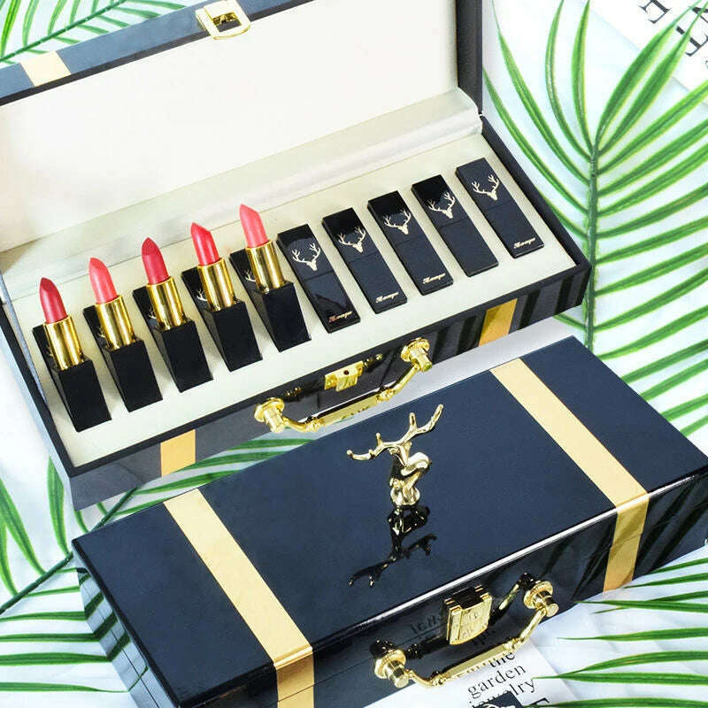 KIMLUD, Christmas Lipstick Set Wooden Box Lip Gloss Collection Not Easy to Fade Moisturizing Nude Makeup Kit Birthday Gift 10 Pcs, KIMLUD Womens Clothes