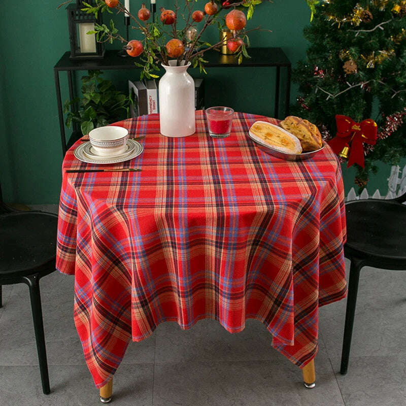 KIMLUD, Christmas Tablecloth Green Plaid 2024 New Year Table Cover  Family Gathering Restaurant Photo Atmosphere Party Home Decorations, red plaid / 140X240CM, KIMLUD Womens Clothes