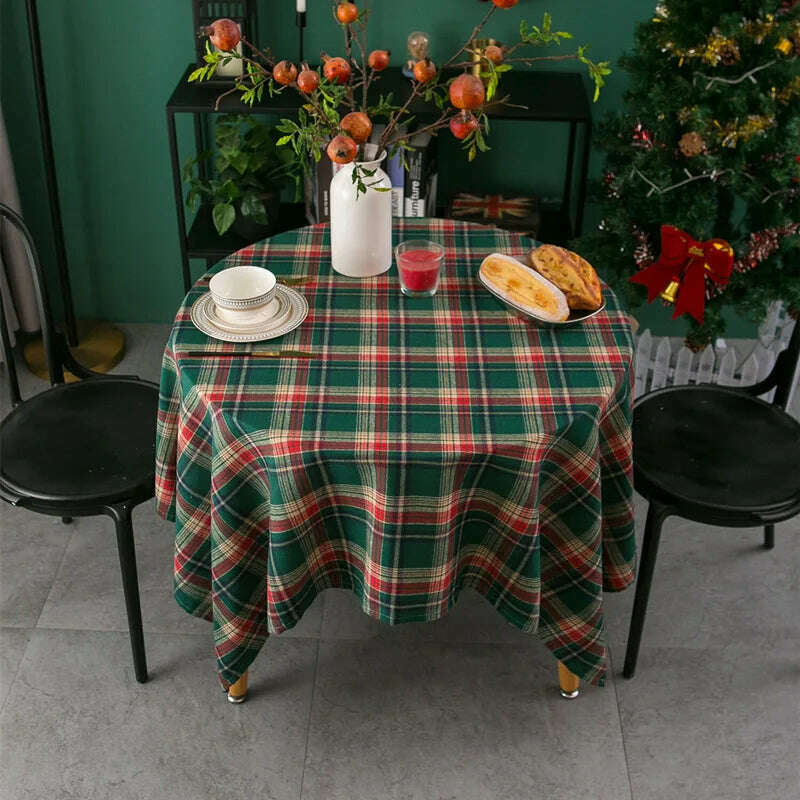KIMLUD, Christmas Tablecloth Green Plaid 2024 New Year Table Cover  Family Gathering Restaurant Photo Atmosphere Party Home Decorations, green plaid / 140X100CM, KIMLUD Womens Clothes