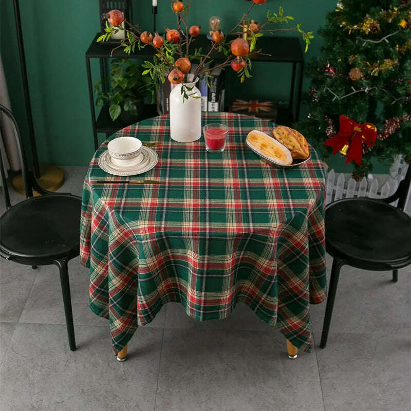 Christmas Tablecloth Green Plaid 2024 New Year Table Cover Family Gathering Restaurant Photo Atmosphere Party Home Decorations - KIMLUD