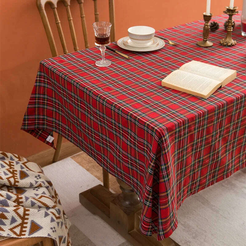 KIMLUD, Christmas Tablecloth Green Plaid 2024 New Year Table Cover  Family Gathering Restaurant Photo Atmosphere Party Home Decorations, KIMLUD Womens Clothes