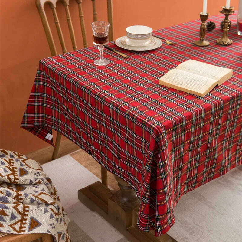 Christmas Tablecloth Green Plaid 2024 New Year Table Cover Family Gathering Restaurant Photo Atmosphere Party Home Decorations - KIMLUD
