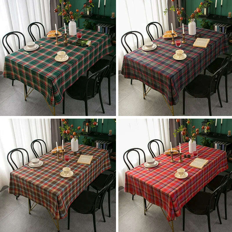 KIMLUD, Christmas Tablecloth Green Plaid 2024 New Year Table Cover  Family Gathering Restaurant Photo Atmosphere Party Home Decorations, KIMLUD Womens Clothes