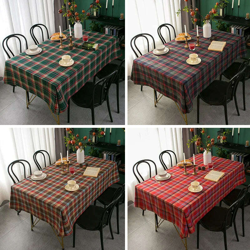 Christmas Tablecloth Green Plaid 2024 New Year Table Cover Family Gathering Restaurant Photo Atmosphere Party Home Decorations - KIMLUD