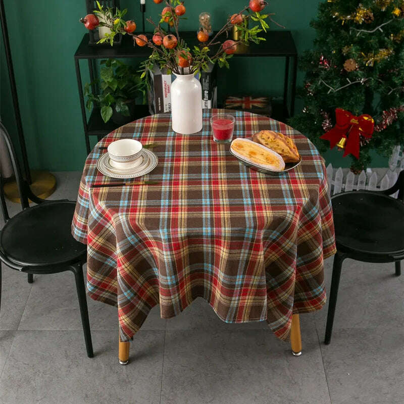 Christmas Tablecloth Green Plaid 2024 New Year Table Cover Family Gathering Restaurant Photo Atmosphere Party Home Decorations - KIMLUD