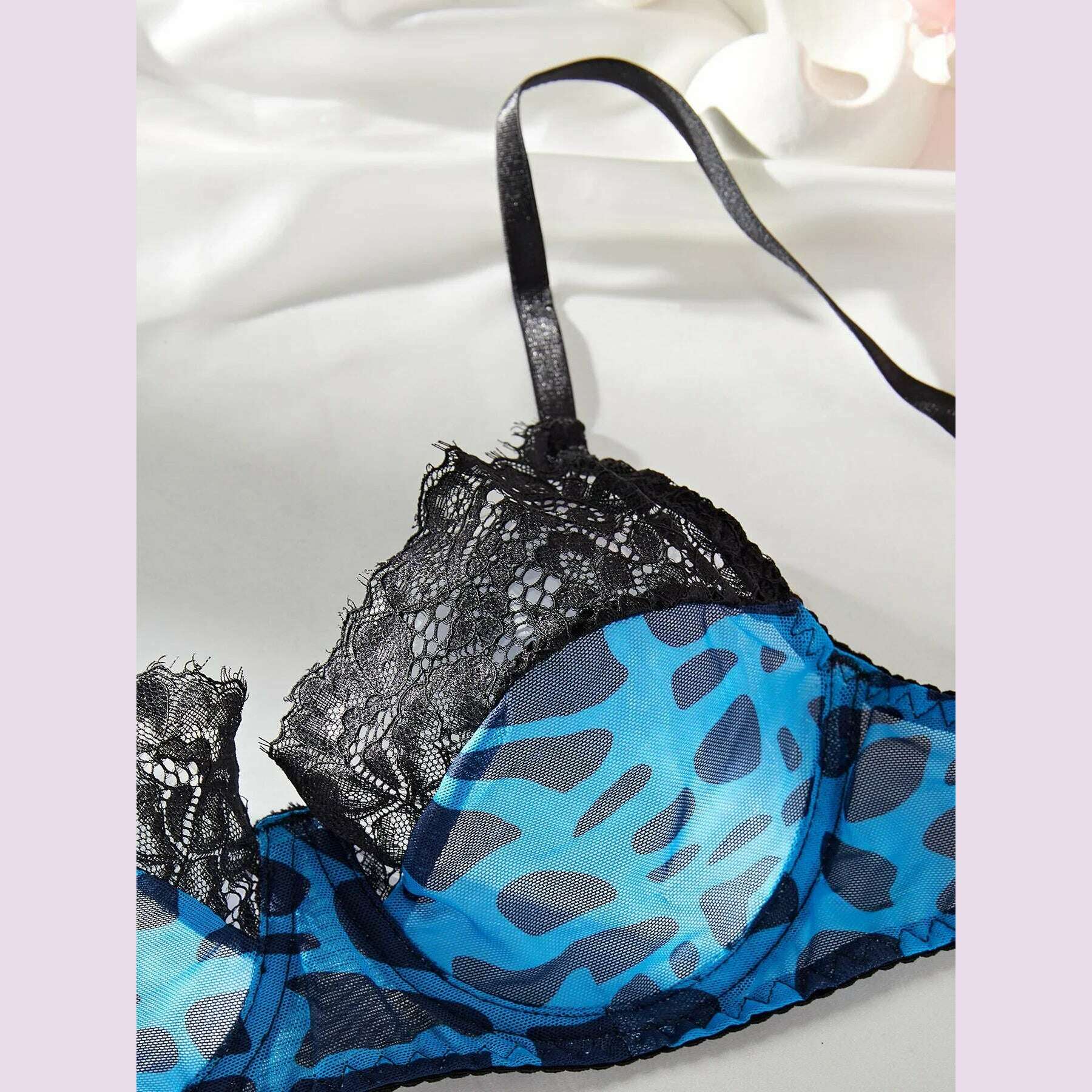 KIMLUD, CHUANGERM Lace Women Sexy Leopard Mesh Lingerie Suits Hollow Out Splicing Underwear Garter Sensual Sheer Erotic Four-Piece Sets, KIMLUD Womens Clothes