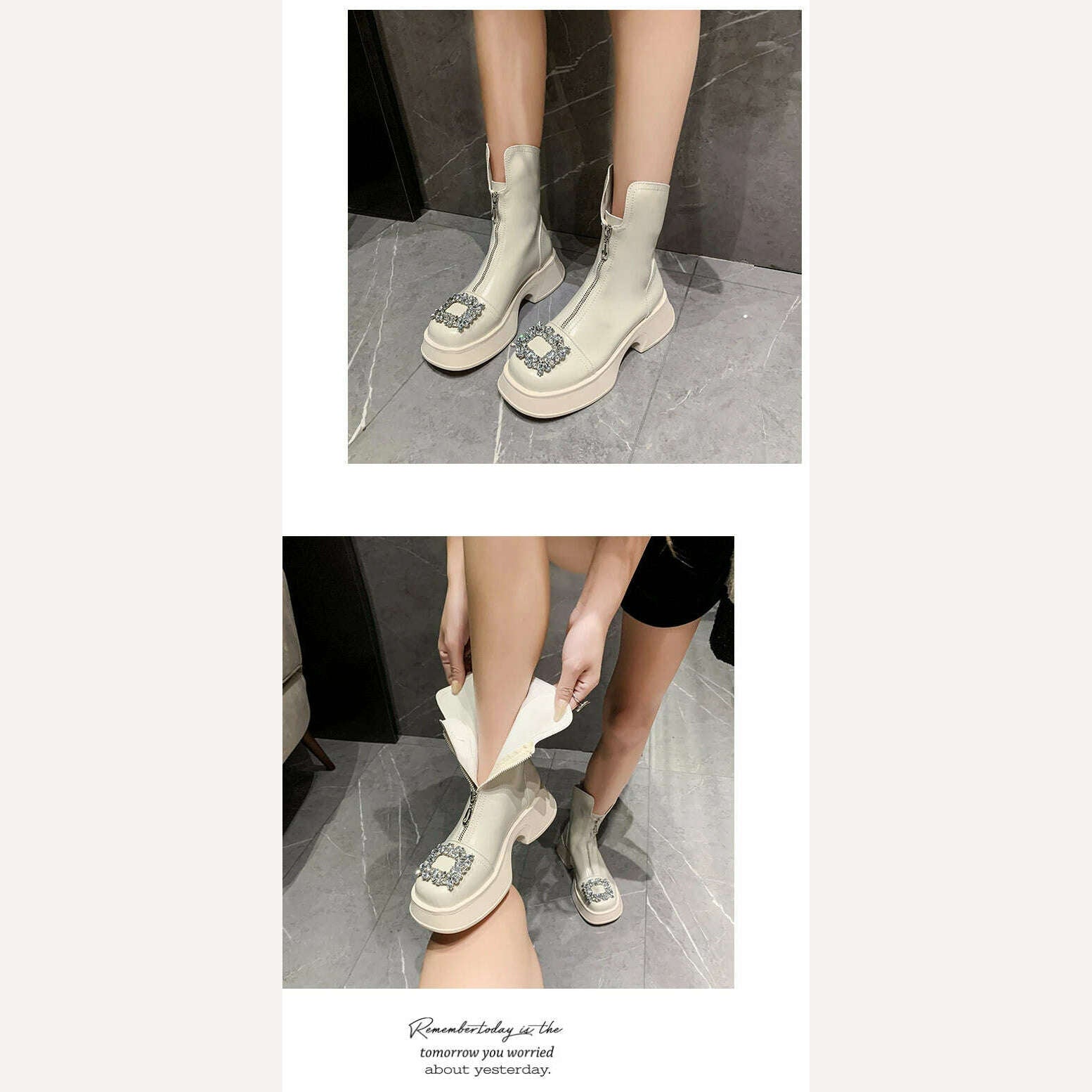 KIMLUD, Chunky Crystal Zipper Chelsea Boots Women Shoes 2023 New Winter Designer Fashion Ankle Boots Snow Punk Goth Gladiator Lady Shoes, KIMLUD Womens Clothes