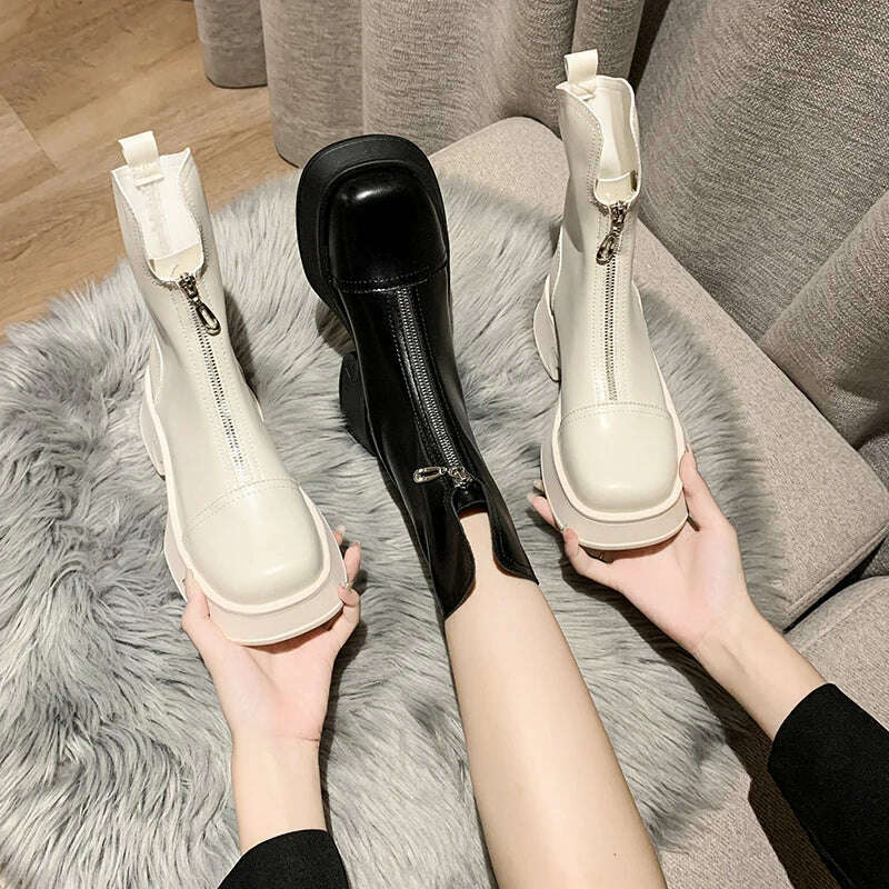 KIMLUD, Chunky Crystal Zipper Chelsea Boots Women Shoes 2023 New Winter Designer Fashion Ankle Boots Snow Punk Goth Gladiator Lady Shoes, KIMLUD Womens Clothes