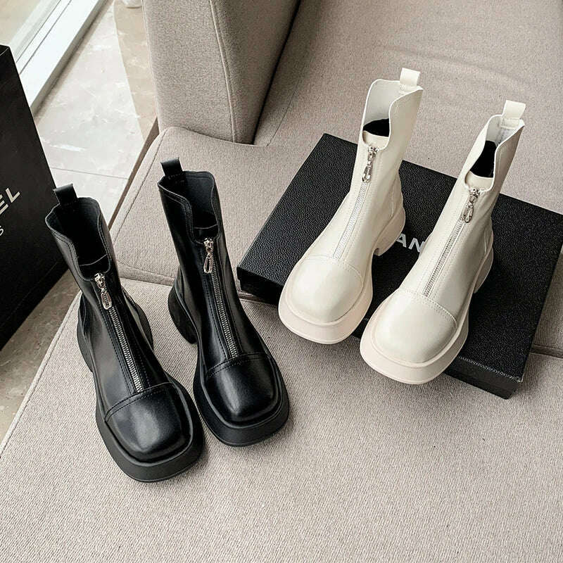 KIMLUD, Chunky Crystal Zipper Chelsea Boots Women Shoes 2023 New Winter Designer Fashion Ankle Boots Snow Punk Goth Gladiator Lady Shoes, KIMLUD Womens Clothes