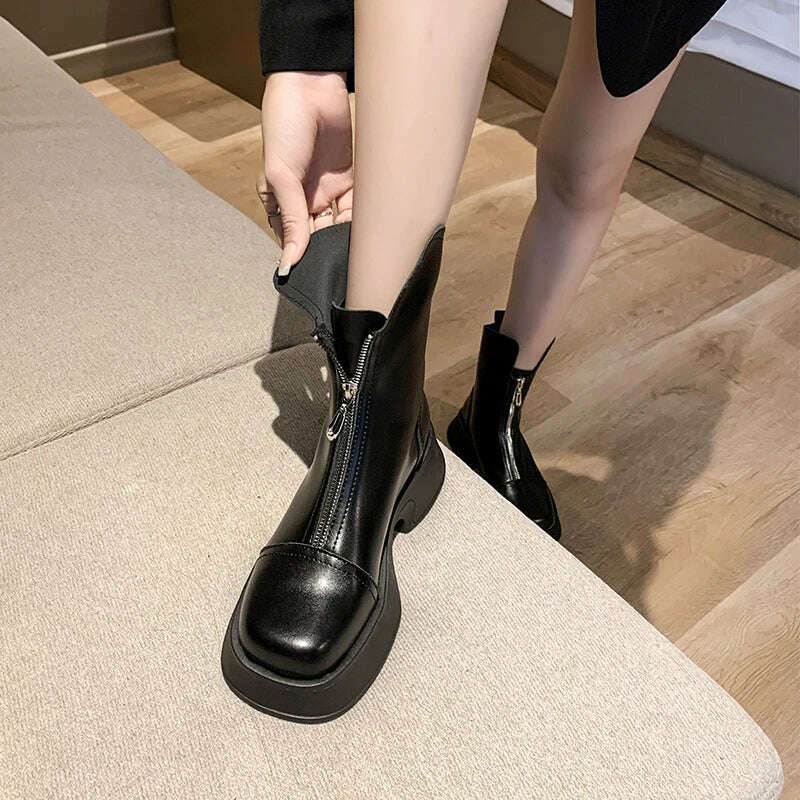 KIMLUD, Chunky Crystal Zipper Chelsea Boots Women Shoes 2023 New Winter Designer Fashion Ankle Boots Snow Punk Goth Gladiator Lady Shoes, KIMLUD Womens Clothes