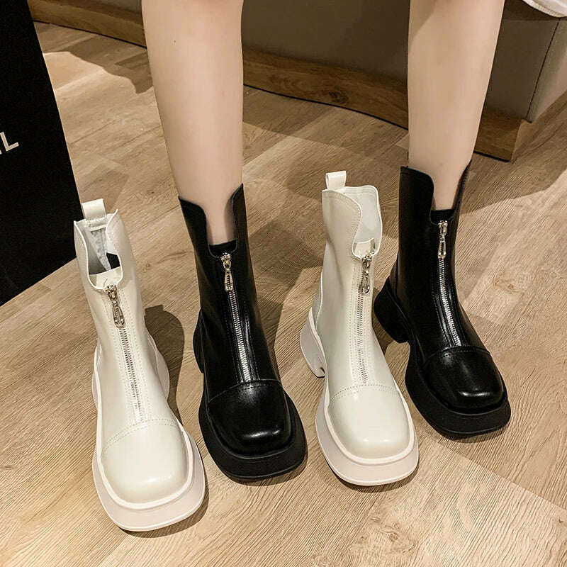 KIMLUD, Chunky Crystal Zipper Chelsea Boots Women Shoes 2023 New Winter Designer Fashion Ankle Boots Snow Punk Goth Gladiator Lady Shoes, KIMLUD Womens Clothes