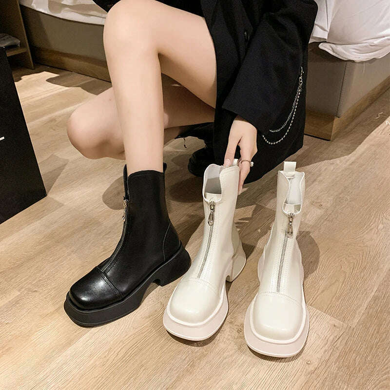 KIMLUD, Chunky Crystal Zipper Chelsea Boots Women Shoes 2023 New Winter Designer Fashion Ankle Boots Snow Punk Goth Gladiator Lady Shoes, KIMLUD Womens Clothes