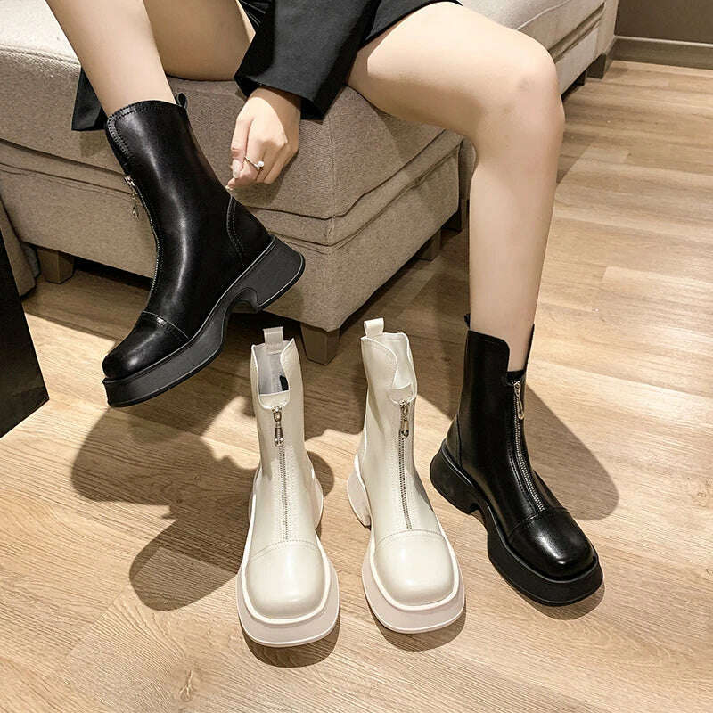 KIMLUD, Chunky Crystal Zipper Chelsea Boots Women Shoes 2023 New Winter Designer Fashion Ankle Boots Snow Punk Goth Gladiator Lady Shoes, KIMLUD Womens Clothes