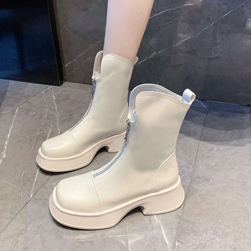 KIMLUD, Chunky Crystal Zipper Chelsea Boots Women Shoes 2023 New Winter Designer Fashion Ankle Boots Snow Punk Goth Gladiator Lady Shoes, KIMLUD Womens Clothes