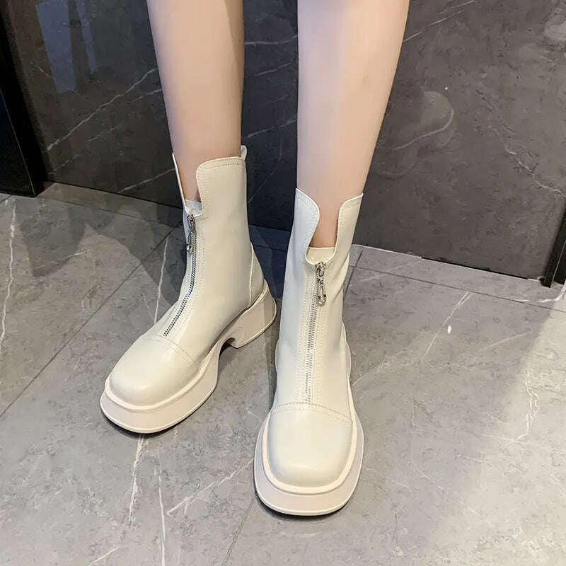 KIMLUD, Chunky Crystal Zipper Chelsea Boots Women Shoes 2023 New Winter Designer Fashion Ankle Boots Snow Punk Goth Gladiator Lady Shoes, KIMLUD Womens Clothes