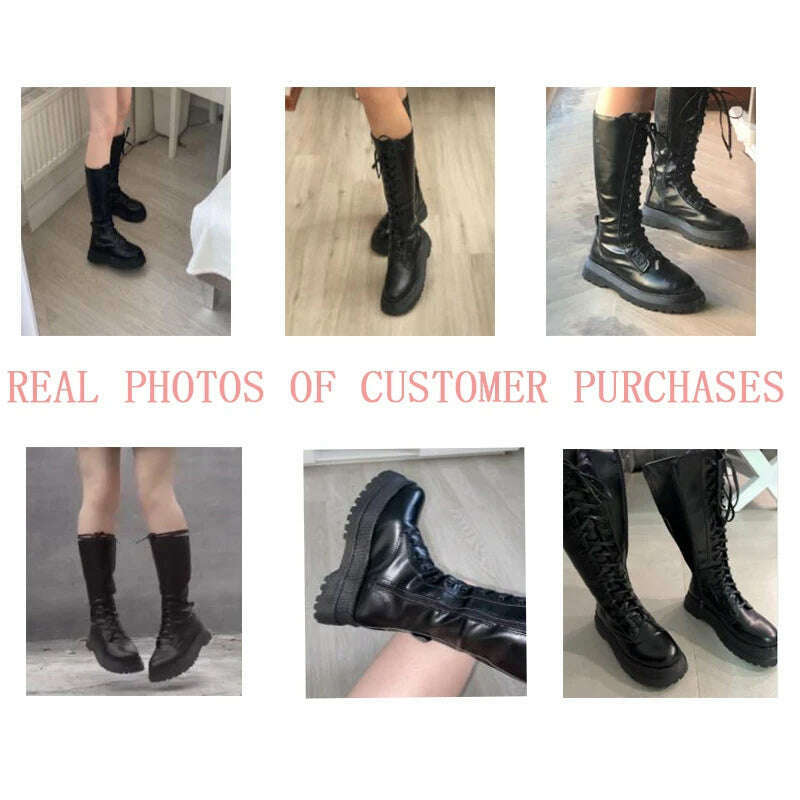 KIMLUD, Chunky Platform Pu Leather Knee High Boots Women Punk Increasing Long Female Lace Up Booties Mujer 2021 Zip Chelsea Women Shoes, KIMLUD Women's Clothes