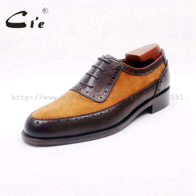 KIMLUD, cie Custom Handmade Round Toe Brown Suede Matching Genuine Calf LeatherDark Brown Men's Oxford Shoe  No.OX712 adhesive craft, KIMLUD Womens Clothes