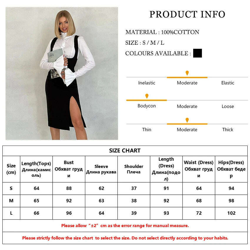Clacive Fashion Loose Black 2 Piece Sets Women Outfit Bodycon Long Sleeve Shirt With Sleeveless Slit Midi Dress Set Streetwear - KIMLUD