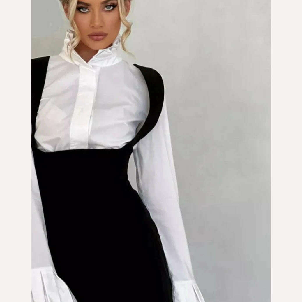 Clacive Fashion Loose Black 2 Piece Sets Women Outfit Bodycon Long Sleeve Shirt With Sleeveless Slit Midi Dress Set Streetwear - KIMLUD