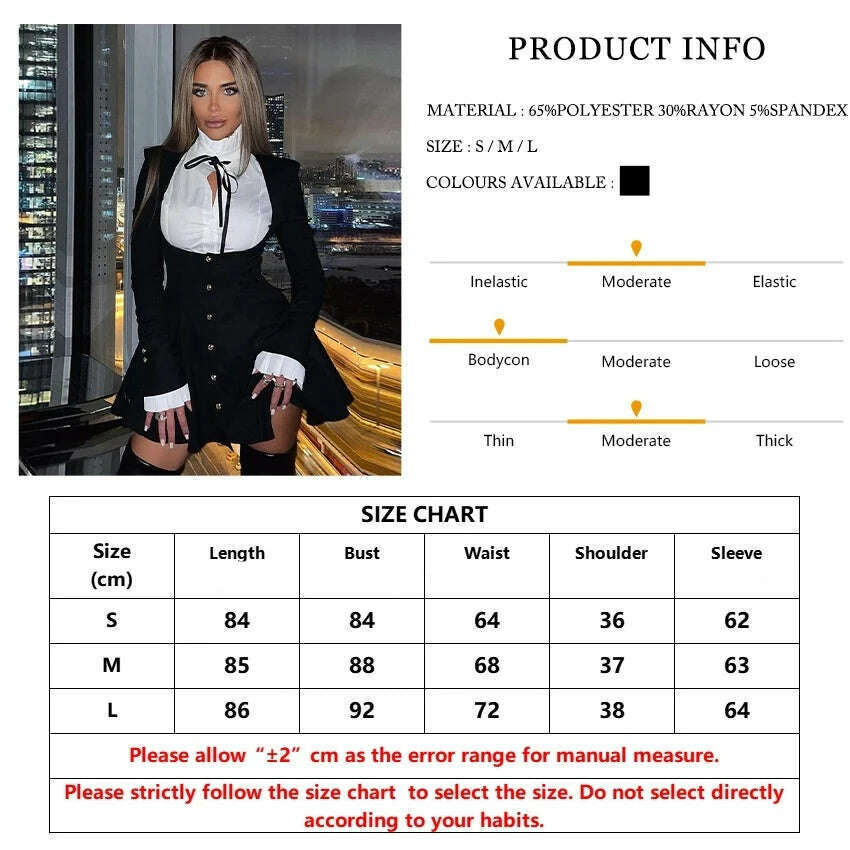 KIMLUD, Clacive Fashion Loose Black Women Dress Sexy Trutleneck Long Sleeve Mini Dresses Elegant Patchwork Single Breasted Female Dress, KIMLUD Womens Clothes