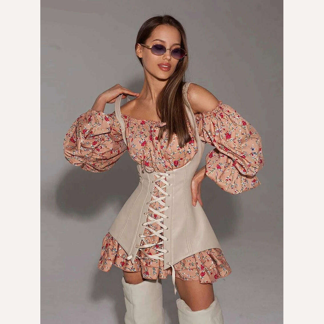 Clacive Fashion Slim Print Womens Dresses 2023 Bodycon Slash Neck Long Sleeve Mini Dress Elegant Bandage Corset Female Dress, KIMLUD Women's Clothes