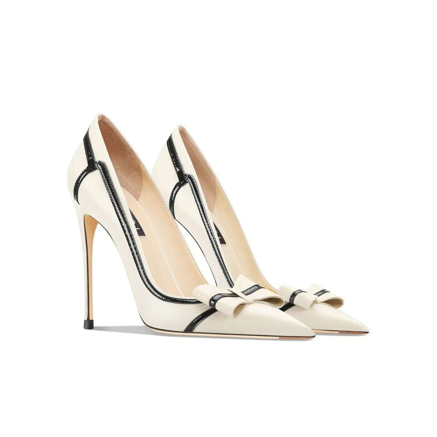 Classic Brand Genuine Leather Women's Mixed color bow High Heels Fashionable Pointed Pumps Comfortable Party Stiletto Shoes - KIMLUD