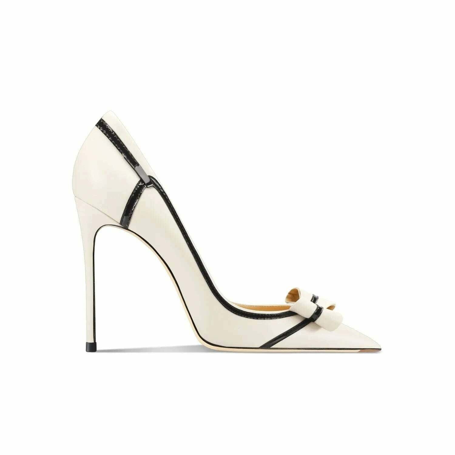 Classic Brand Genuine Leather Women's Mixed color bow High Heels Fashionable Pointed Pumps Comfortable Party Stiletto Shoes - KIMLUD