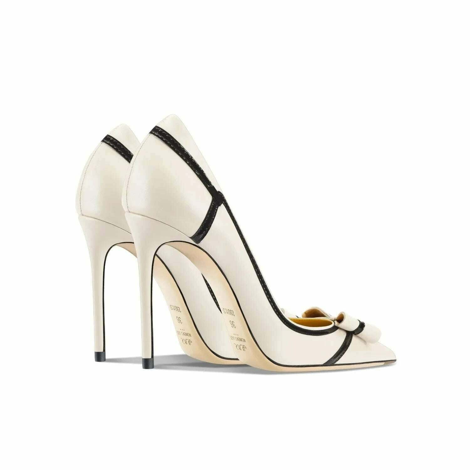 Classic Brand Genuine Leather Women's Mixed color bow High Heels Fashionable Pointed Pumps Comfortable Party Stiletto Shoes - KIMLUD