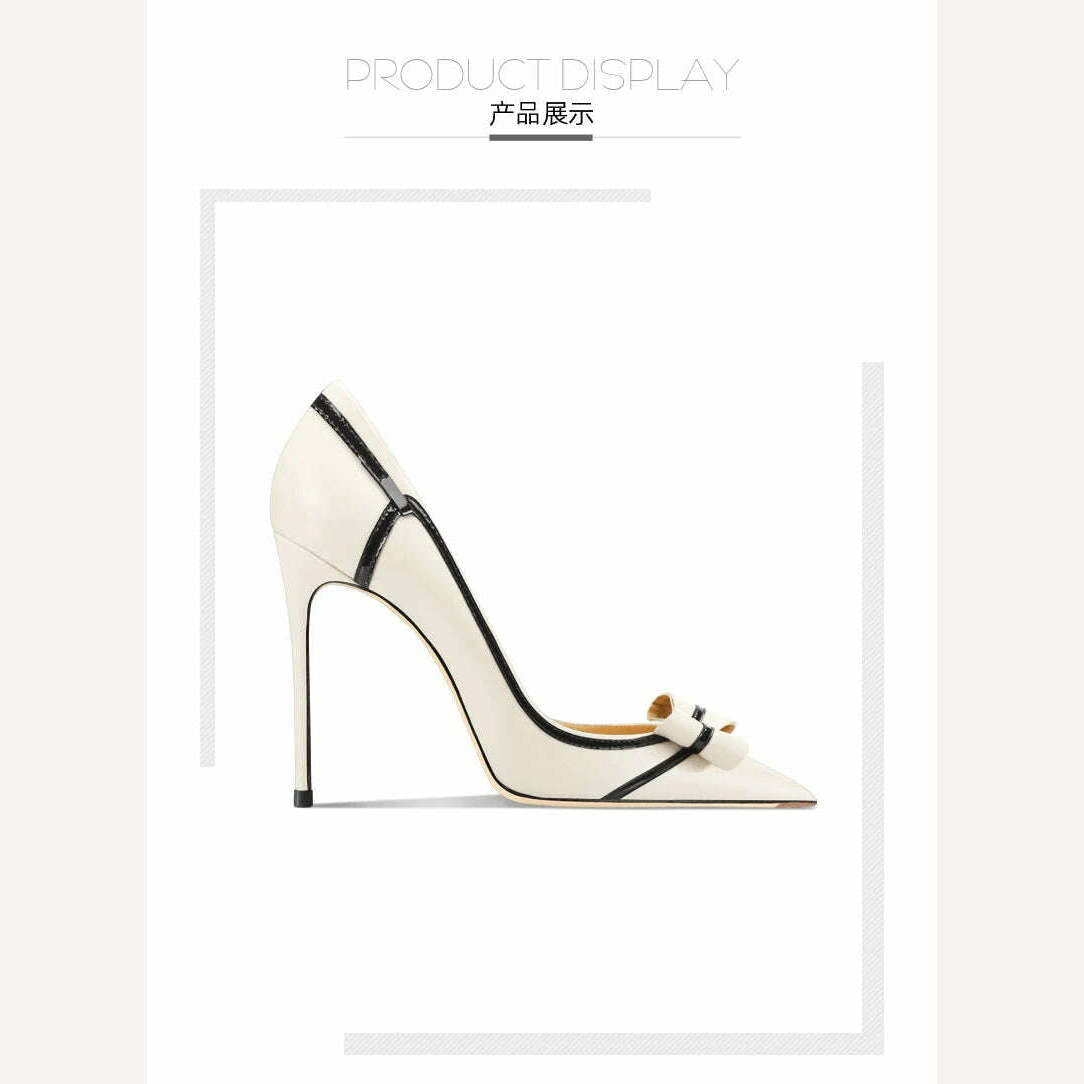 Classic Brand Genuine Leather Women's Mixed color bow High Heels Fashionable Pointed Pumps Comfortable Party Stiletto Shoes - KIMLUD