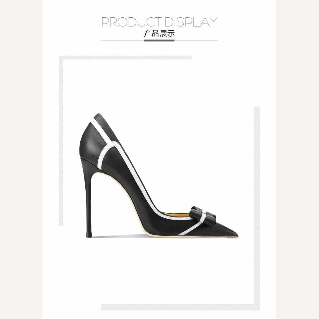 Classic Brand Genuine Leather Women's Mixed color bow High Heels Fashionable Pointed Pumps Comfortable Party Stiletto Shoes - KIMLUD