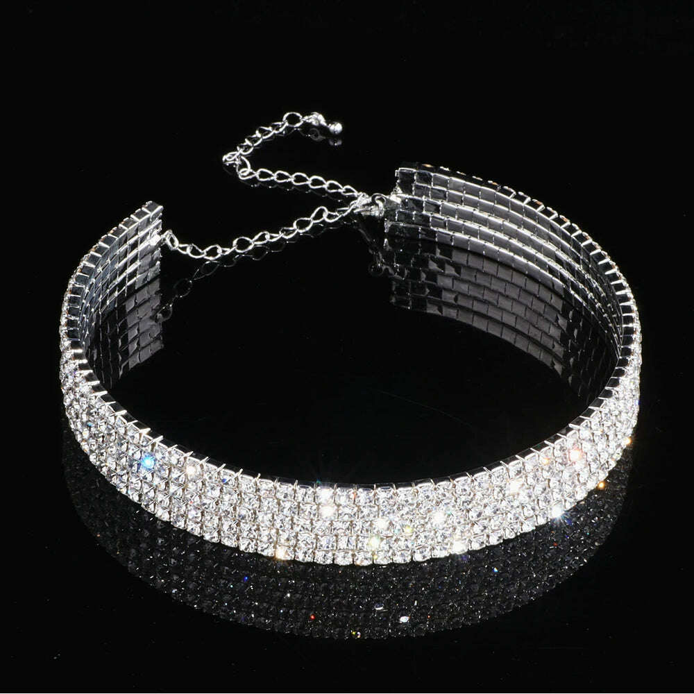 KIMLUD, Classic Elegant Tassel Crystal Bridal Jewelry Sets African Rhinestone Wedding Necklace Earrings Bracelet Sets WX081, KIMLUD Womens Clothes