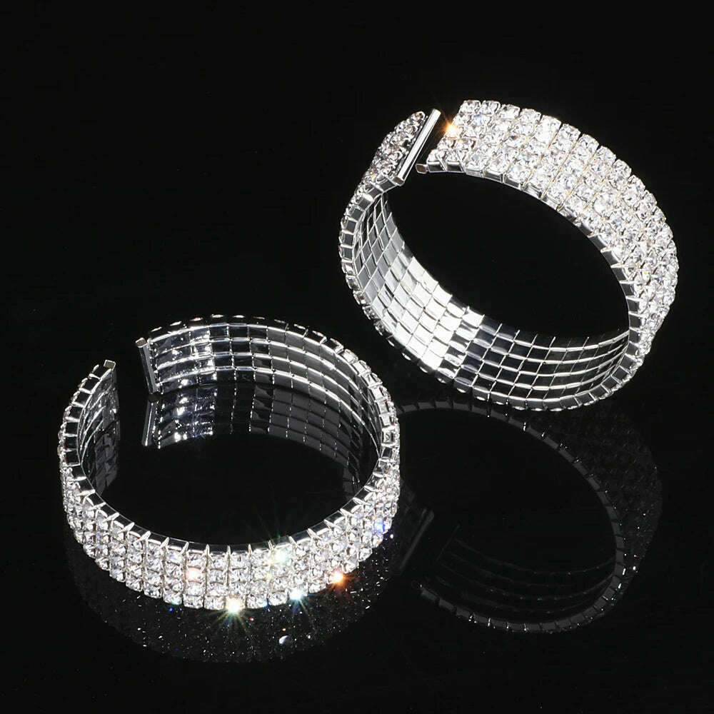 KIMLUD, Classic Elegant Tassel Crystal Bridal Jewelry Sets African Rhinestone Wedding Necklace Earrings Bracelet Sets WX081, KIMLUD Women's Clothes