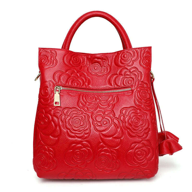 Classic embossed women's bag leather pit bag, large capacity top cowhide cross-body bag - KIMLUD