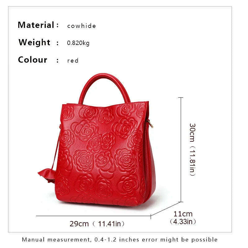 KIMLUD, Classic embossed women's bag leather pit bag, large capacity top cowhide cross-body bag, KIMLUD Womens Clothes