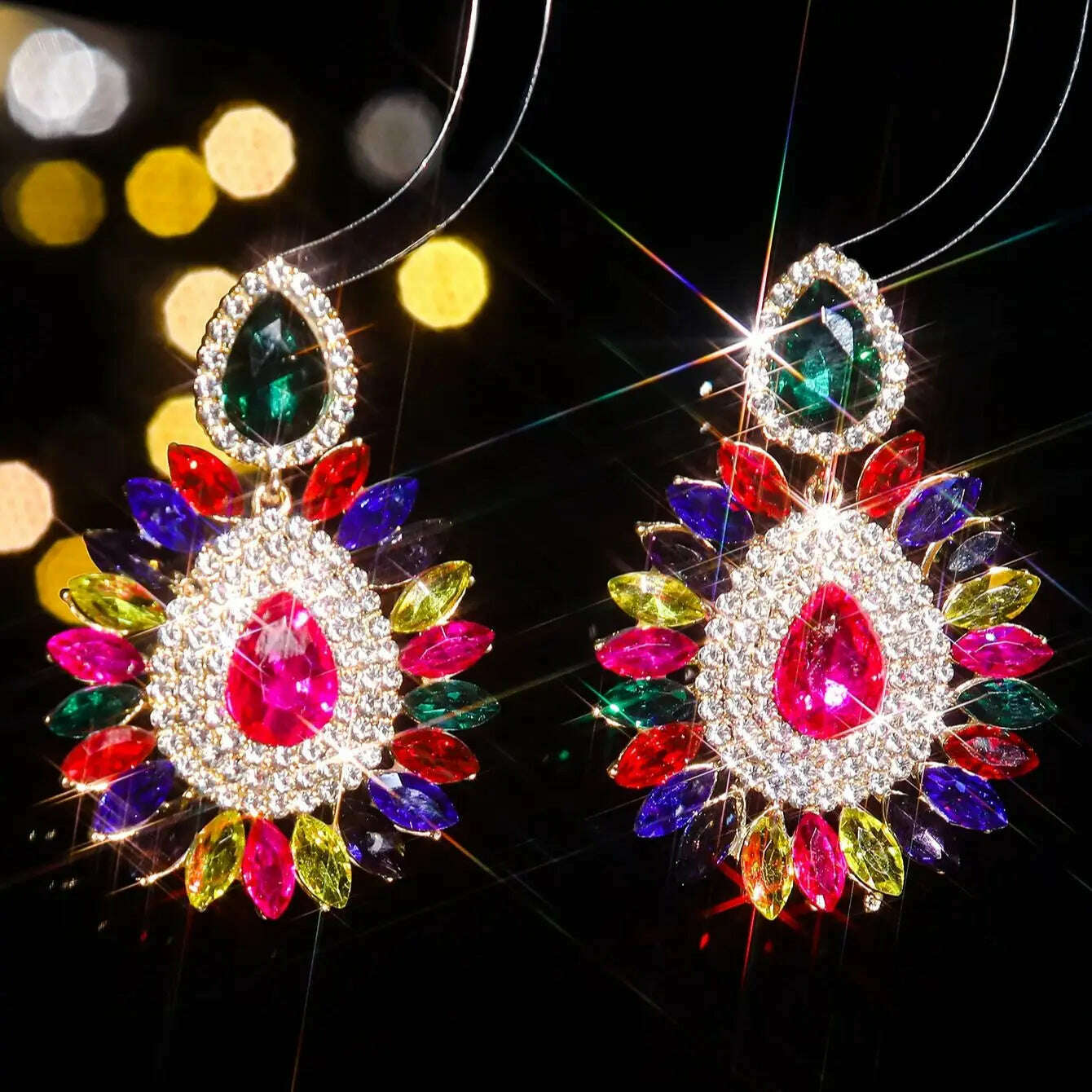 KIMLUD, Classic luxury colored glass rhinestone sunflower earrings design sense of fashion personality temperament versatile earrings, KIMLUD Womens Clothes