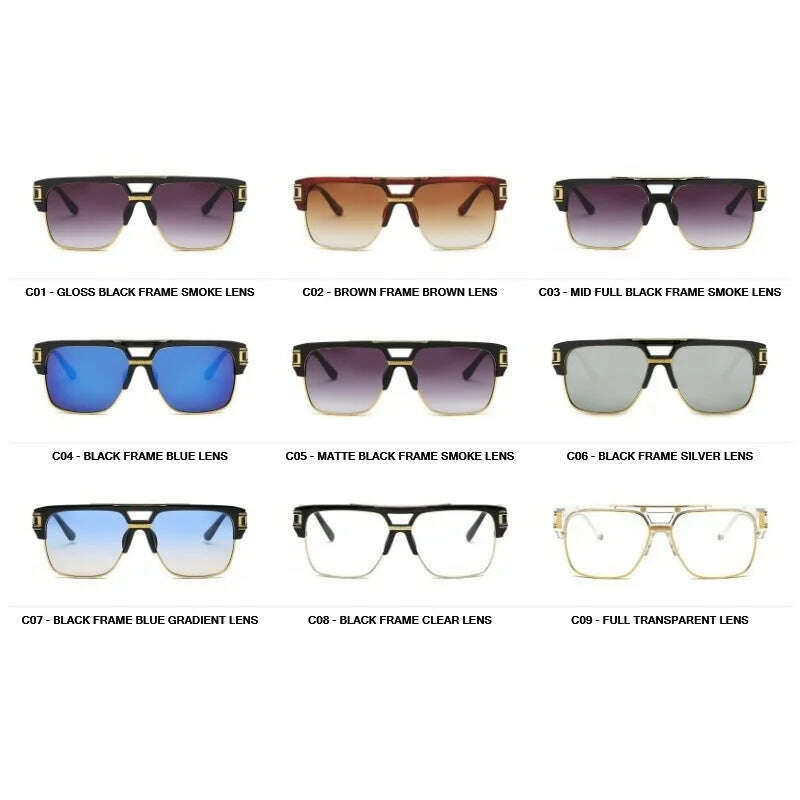 Classic Luxury Men Sunglasses Glamour Fashion Brand Sun Glasses For Women Mirrored Retro Vintage Square Designer Shades - KIMLUD
