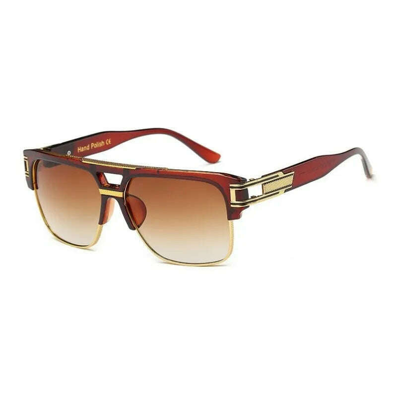 Classic Luxury Men Sunglasses Glamour Fashion Brand Sun Glasses For Women Mirrored Retro Vintage Square Designer Shades - KIMLUD