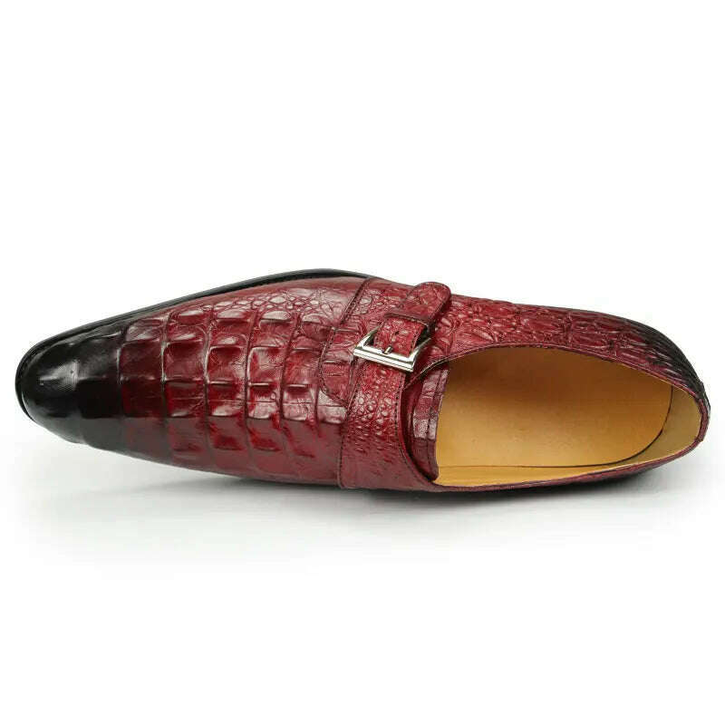 KIMLUD, Classic Luxury Men's Alligator Leather Printed Shoe: Casual Wedding Evening Buckle Shoe in Red Hand Slip Design for Men, KIMLUD Womens Clothes