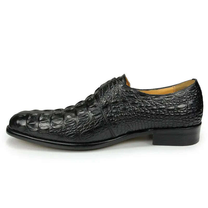 KIMLUD, Classic Luxury Men's Alligator Leather Printed Shoe: Casual Wedding Evening Buckle Shoe in Red Hand Slip Design for Men, KIMLUD Womens Clothes