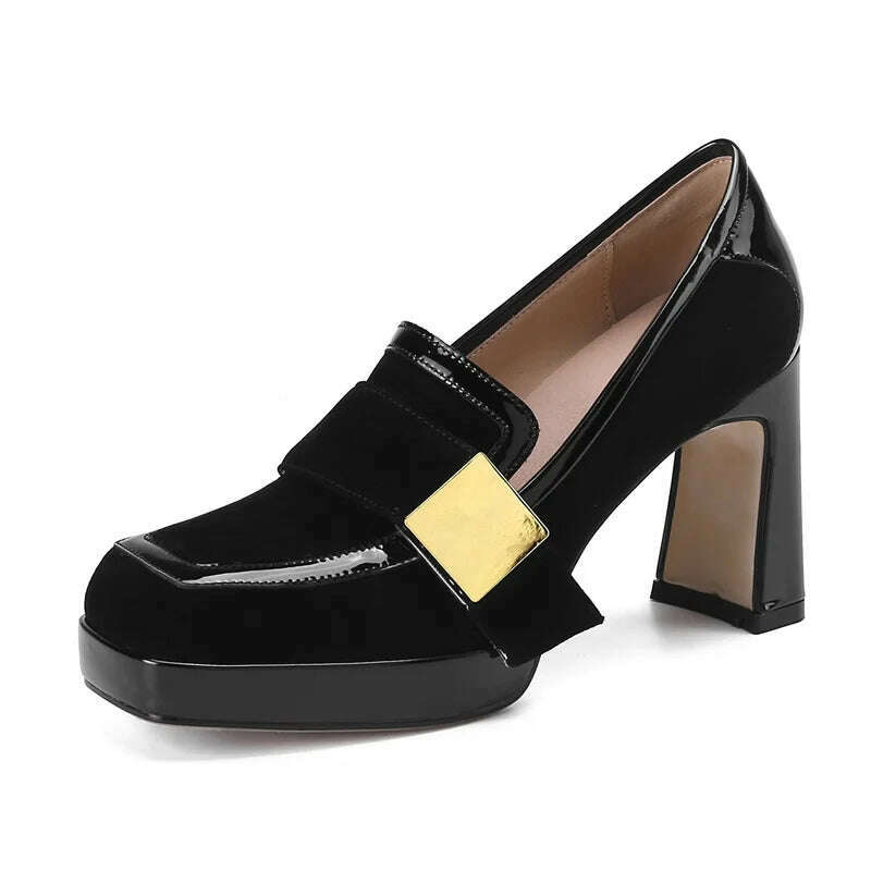 KIMLUD, classic Mary Janes woman party shoes pumps new design high heels mixed color genuine leather shoes women pumps female footwear, black / 34, KIMLUD APPAREL - Womens Clothes