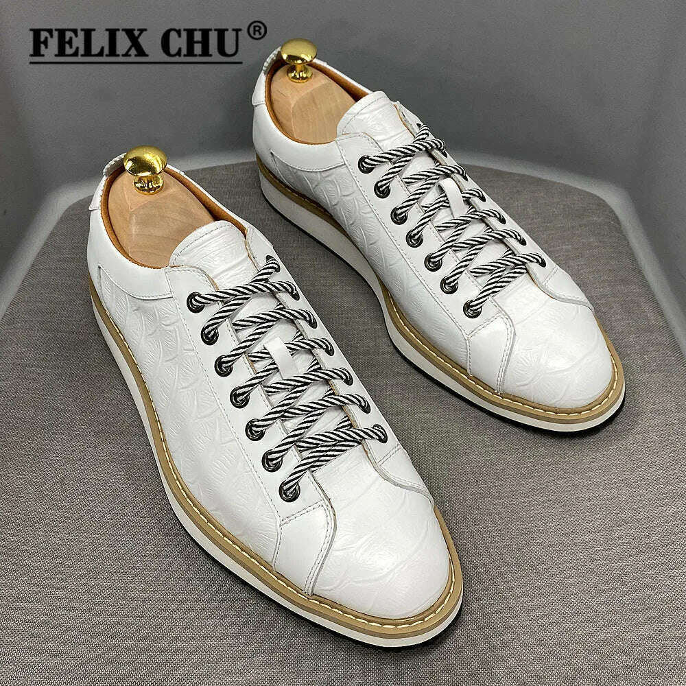 Classic Mens Casual Shoes Genuine Leather Lace-Up Fashion Sneakers Luxury Brand Alligator Print Street Travel Flat Shoes for Men - KIMLUD