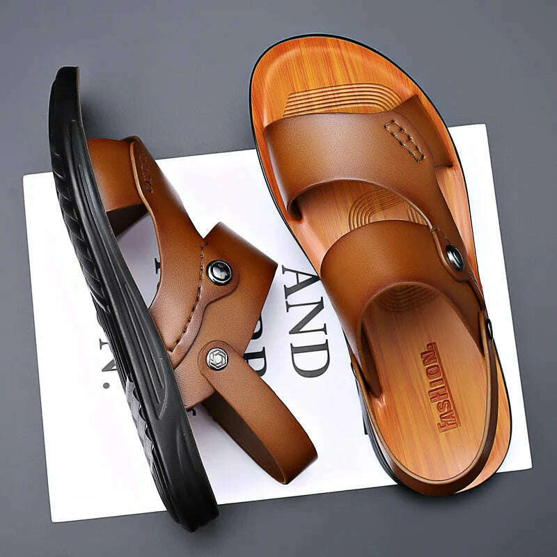 KIMLUD, Classic Summer Men's Sandals Genuine Leather Sandals for Men Outdoor Beach SlippersOutdoor New Leather Shoes Sandalias De Hombre, KIMLUD Womens Clothes