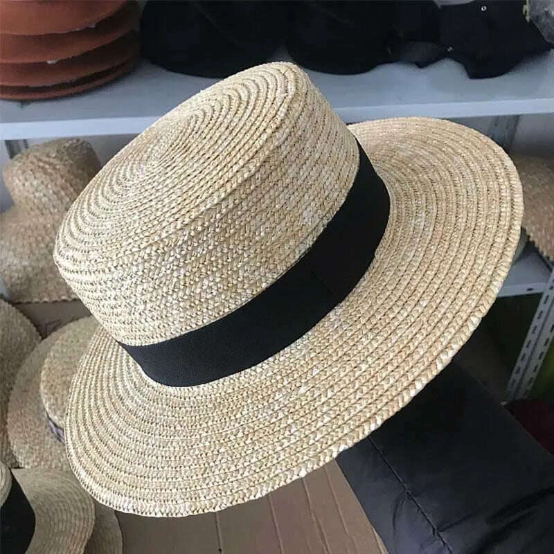 KIMLUD, Classical Beach Hat Ribbon Bowknot Boater Hat Wide Brim Summer Sun Hats for Women Ladies Wheat Straw Cap Kentucky Derby Hat, style1-black ribbon / Brim 9cm, KIMLUD Womens Clothes