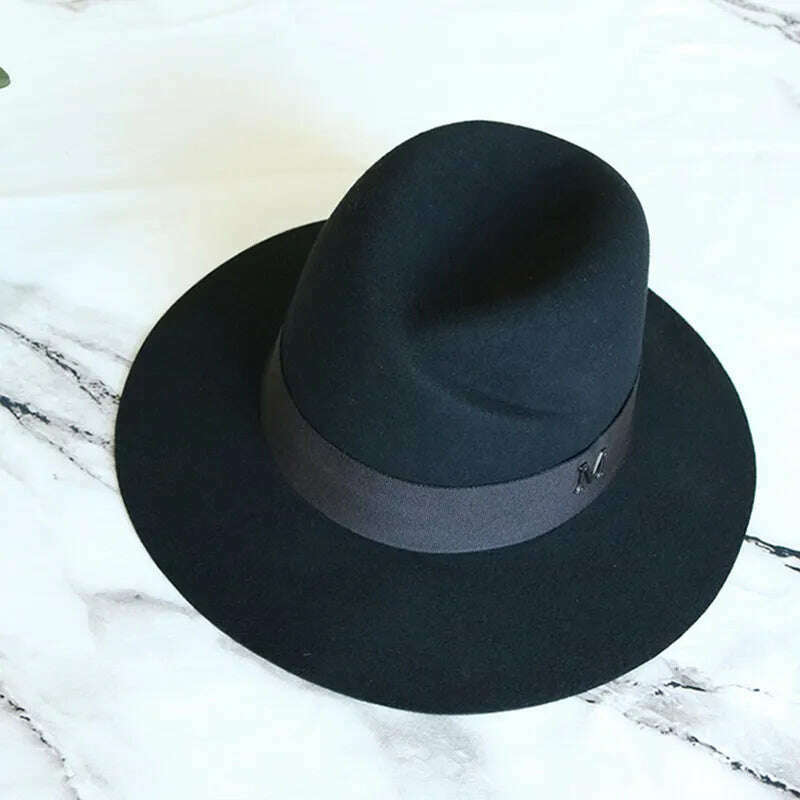 KIMLUD, Classical Black Wide Brim Women Hat Wool Fedora Hat Ladies Panama Cloche Hat for Wedding Dress Derby Church Hats Warm, Black, KIMLUD Womens Clothes