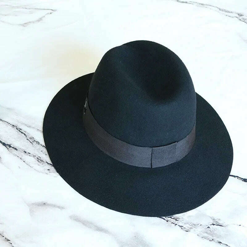 KIMLUD, Classical Black Wide Brim Women Hat Wool Fedora Hat Ladies Panama Cloche Hat for Wedding Dress Derby Church Hats Warm, KIMLUD Womens Clothes