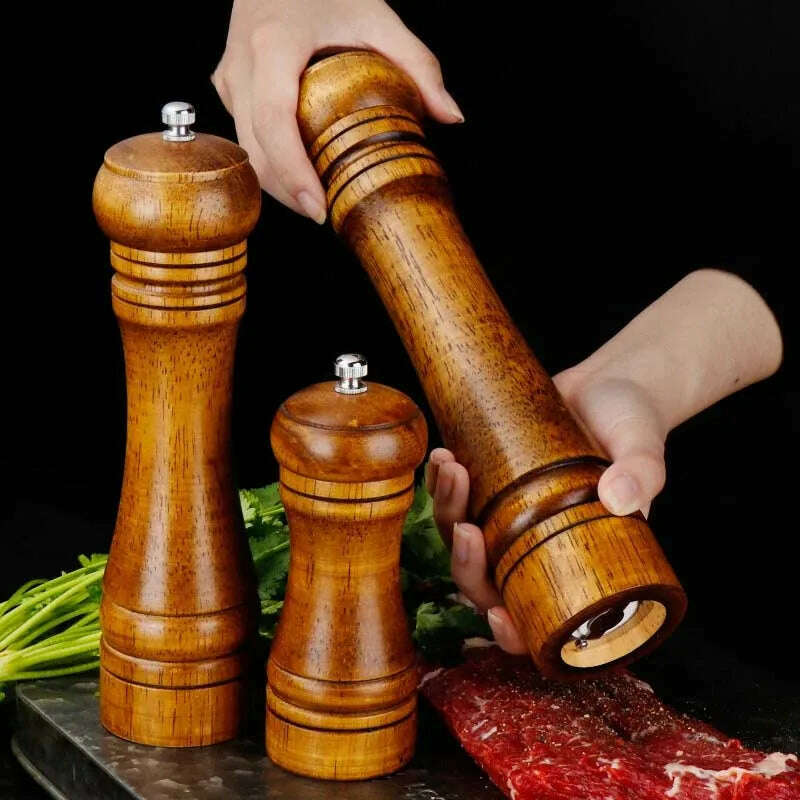 Classical Oak Wood Pepper Spice Mill Grinder Set Handheld Seasoning Adjustable Mills Grinder Ceramic Grinding Core Tools Set - KIMLUD